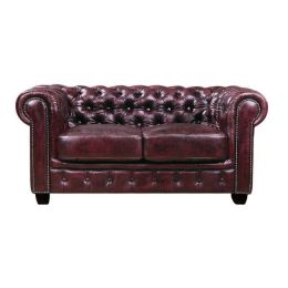 Καναπές 2θέσιος δερμάτινος σε antique red χρώμα Z.E9574,24 CHESTERFIELD