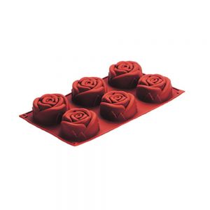 Καλούπι αντικολλητικό σιλικόνης, 30x17.5cm, 6 x 115ml τριαντάφυλλο (φ7.5xY3.2cm) N-10-289