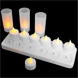 Επαναφορτιζόμενα ηλεκτρικά κεριά Σετ 12 με βάση φόρτισης και θήκες, Φ3,9x4,8 cm. 412/SET
