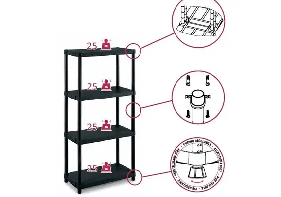 Πλαστική ραφιέρα 4 θέσεων 60x30x132h Ιταλίας QBlack 3060 S/4
