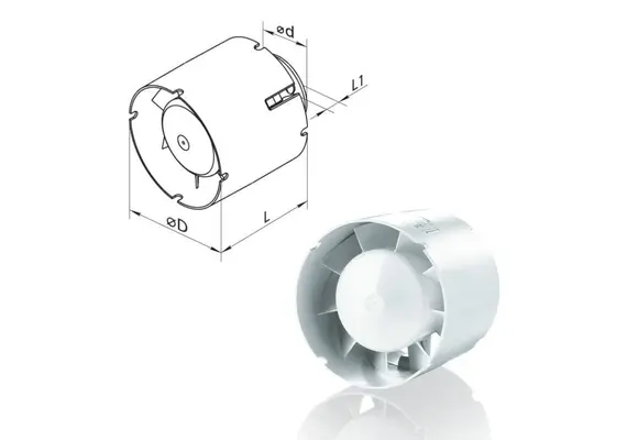 Ανεμιστήρας εσωτερικού σωλήνα VENTS D125 x d 59 x L90 x L1 28 mm  590911.0005
