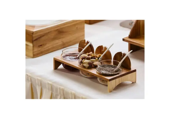 Ξύλινος δίσκος με 3 μπωλ μαρμελάδας, 29.5x12.5x5cm, Leone S5031
