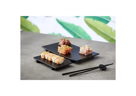 Δίσκος Μελαμίνης (Sushi Tray) 20.8x12x2.3cm, με πόδια, μαύρος, Leone T8274