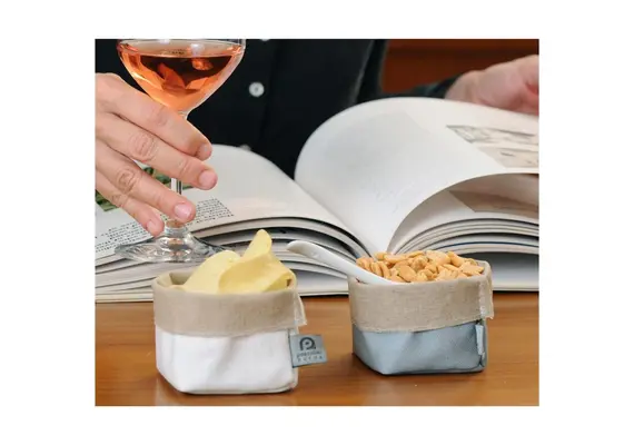Ψωμιέρα αδιάβροχη & Δοχείο σερβιρίσματος, 11x12xΥ12cm, Άσπρη, 100% λινό ύφασμα, Dafne Design  (τιμή για 2 τεμάχια) WT12W