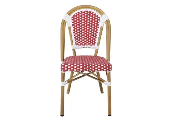 Z.Ε291,2 PARIS Καρέκλα Bistro, Αλουμίνιο Φυσικό, Wicker Άσπρο - Κόκκινο, Στοιβαζόμενη 46x54x88cm
