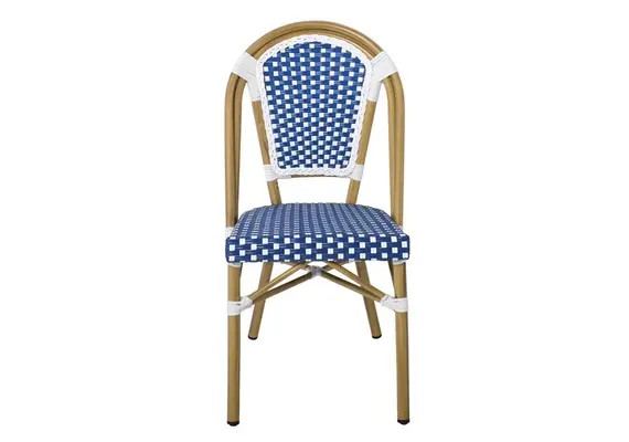 Z.E291,3  PARIS Καρέκλα Bistro, Αλουμίνιο Φυσικό, Wicker Άσπρο - Μπλε, Στοιβαζόμενη 46x54x88cm