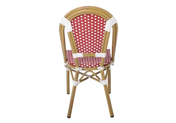 Z.Ε291,2 PARIS Καρέκλα Bistro, Αλουμίνιο Φυσικό, Wicker Άσπρο - Κόκκινο, Στοιβαζόμενη 46x54x88cm