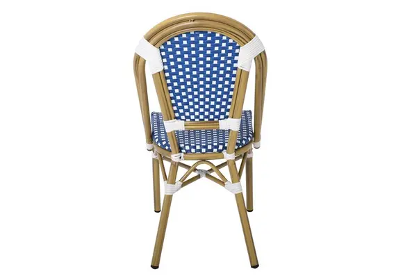 Z.E291,3  PARIS Καρέκλα Bistro, Αλουμίνιο Φυσικό, Wicker Άσπρο - Μπλε, Στοιβαζόμενη 46x54x88cm