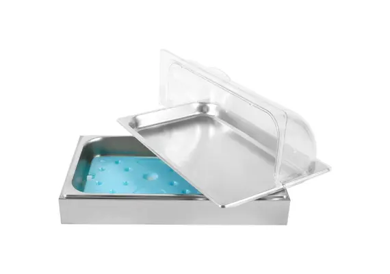 Ψυχόμενη Βιτρίνα ΙΝΟX με δοχείο GN1/1xΥ6.5cm 18/10, Καπάκι Roll-Top (PC), 54x33.5xΥ26cm CRD-IB-1