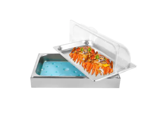 Ψυχόμενη Βιτρίνα ΙΝΟX με δοχείο GN1/1xΥ6.5cm 18/10, Καπάκι Roll-Top (PC), 54x33.5xΥ26cm CRD-IB-1