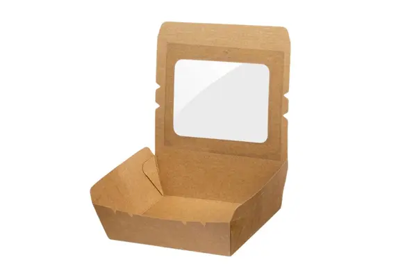 Χάρτινo κουτί Kraft με καπάκι παράθυρο rPet, 1200cc, 18x12xΥ5cm, μιας χρήσης, Intertan (τιμή για 100 τεμάχια) QW1200FSC