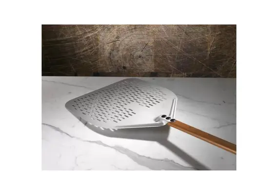 Φτυάρι Πίτσας διάτρητο 33x33cm αλουμινίου, με κοντάρι 1.5m σε χρώμα ξύλου, GI.Metal Italy Ολικό Μήκος 1.86m.AW-32RF/150