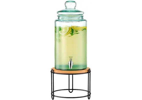 SQUILLO Διανεμητής Χυμών 6,5 Λιτρα Γυαλί με Μαύρη Μεταλλική Βάση και Ξύλο DSR03-65-15