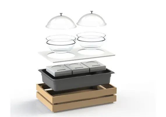 Crate Ψυχόμενα Μπωλ 2x2,5 Lit. GN1/1 Ξύλο Ακακίας και Plexi Frost 32,5x53cm Για Γιαούρτι και Κομπόστες YLV03-25-WG