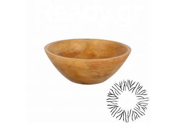 Ξύλινη μπωλ με καπάκι, φ30xΥ12.5cm, Mango σε φυσική απόχρωση, σκαλιστό σχέδιο μαύρο antique WD-6790-L