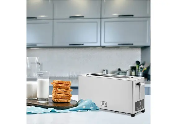 Φρυγανιέρα INOX αυτόματη για 2 φέτες, 1000W, φαρδιά υποδοχή 4x25.5cm, 7 επίπεδα, 3 λειτουργίες, Digital display, BOJ Spain BOJ.05230404