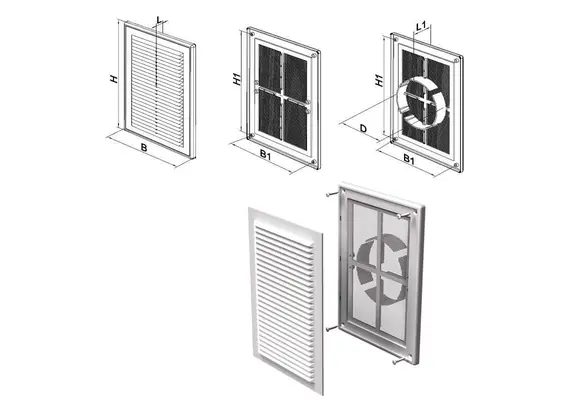 Καπάκι εξαερισμού με σήτα Λευκό VENTS Η251 x B182 x L16 x L1 41 - H1 226 x B1 157 x D100-150 mm (τιμή για 5 τεμάχια) 590907.0036